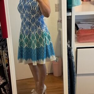 Danny & Nicole Teal and White Midi Dress